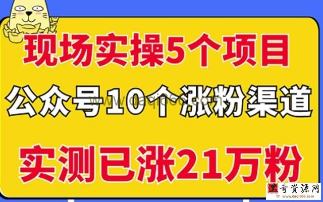 现场实操5个公众号项目，10个涨粉渠道，实测已涨21万粉