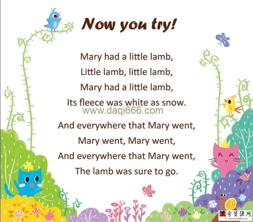 鹅妈妈童谣《玛丽有只小羊羔 Mary Had a Little Lamb》