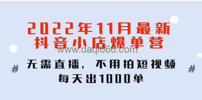 2022年11月最新抖音小店爆单营，无需直播，不用拍短视频