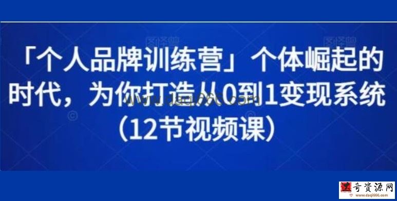 《个人品牌训练营》个体崛起的时代，为你打造从0到1变现系统