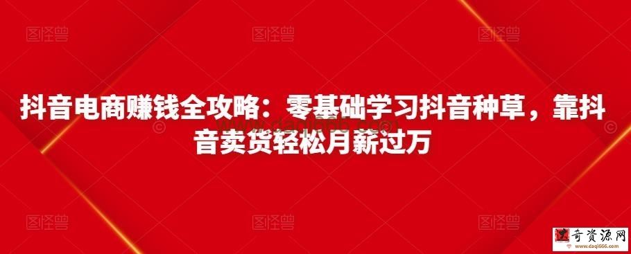 抖音电商赚钱全攻略：零基础学习抖音种草，靠抖音卖货轻松月薪过万