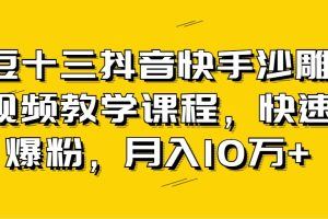 豆十三抖音快手沙雕视频教学课程，快速爆粉，月入10万+（素材+插件+视频）