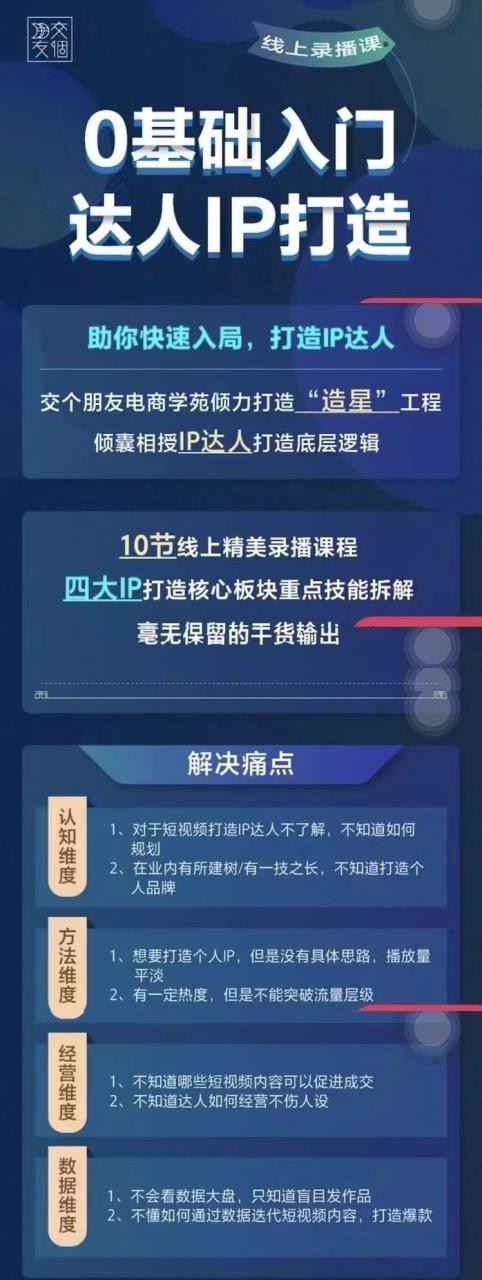 【短视频抖店蓝海暴利区】 【104 0基础入门短视频达人IP打造：助你快速入局 毫无保留的干货分享（10节视频课）】