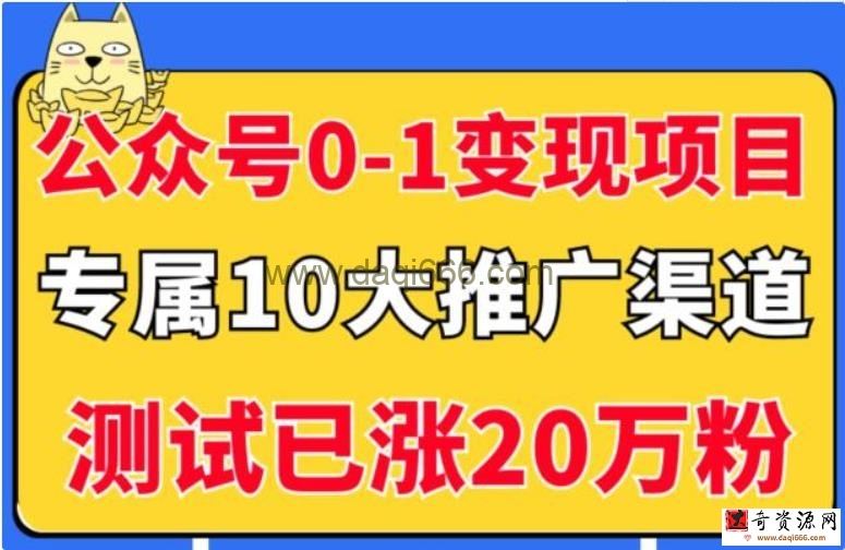 《5个公众号从0-1变现项目》公众号专属10大推广渠道，测试已涨20万粉！