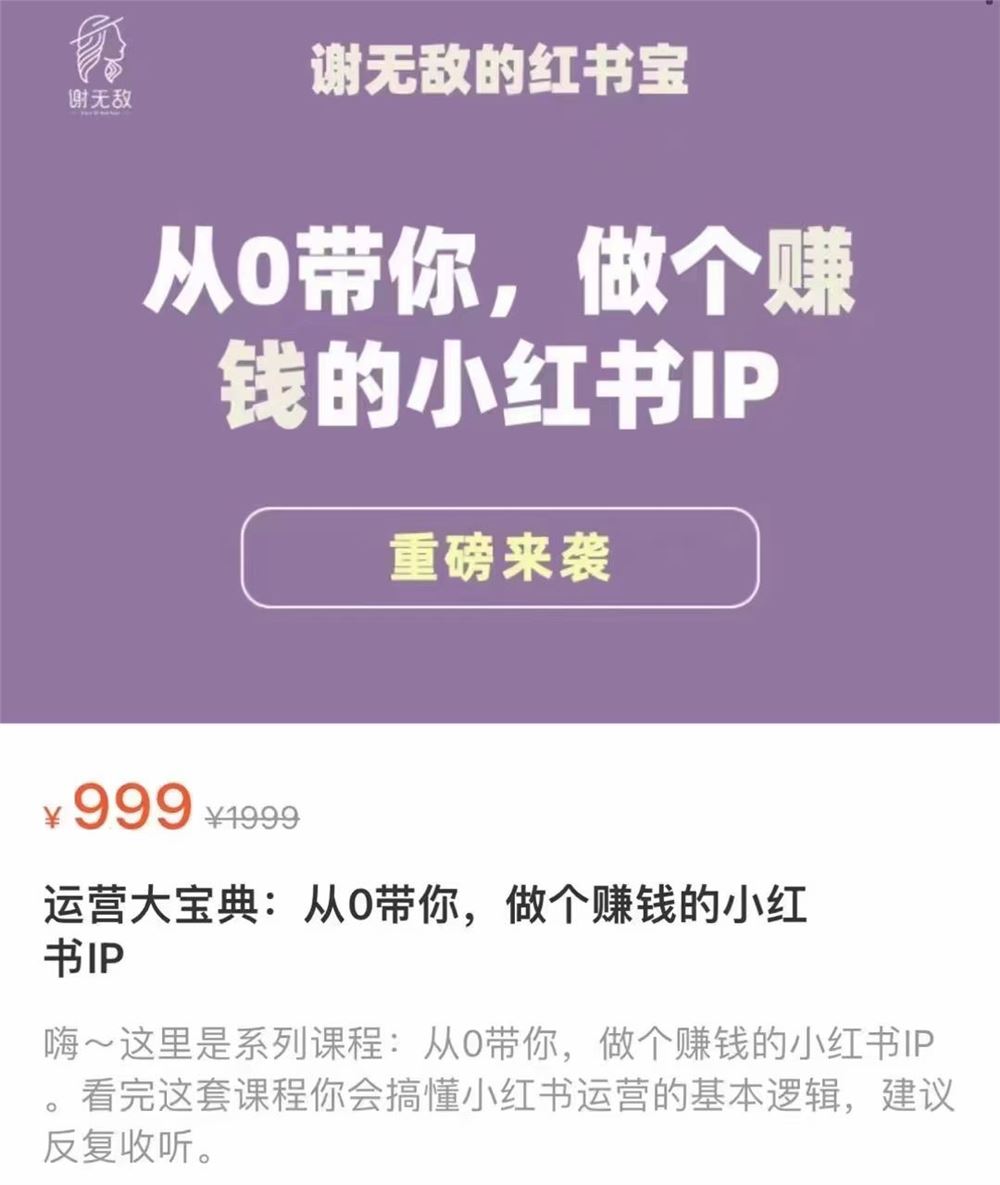 谢无敌·红薯IP运营大宝典 限时39.9???? 从0带你做个赚钱的小红书IP ¥ 39.9