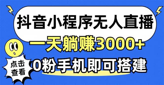 抖音小程序无人直播，一天躺赚3000+，0粉手机可搭建，不违规不限流【项目拆解】