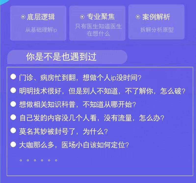 【抖音上新】医生ip医疗ip大健康ip初级训练营底层逻辑 专业聚焦 案例解析 从基础理解ip 在想什么 只有医生知道医生 拆解分析原型