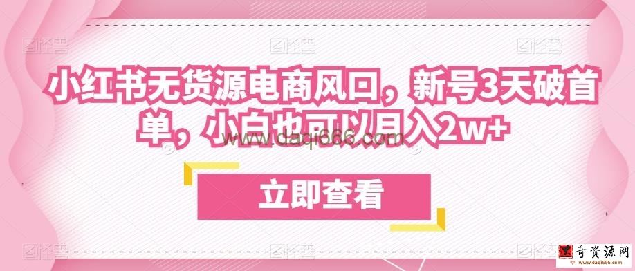 众狼电商余文小红书无货源电商风口，新号3天破首单，小白也可以月入2w+