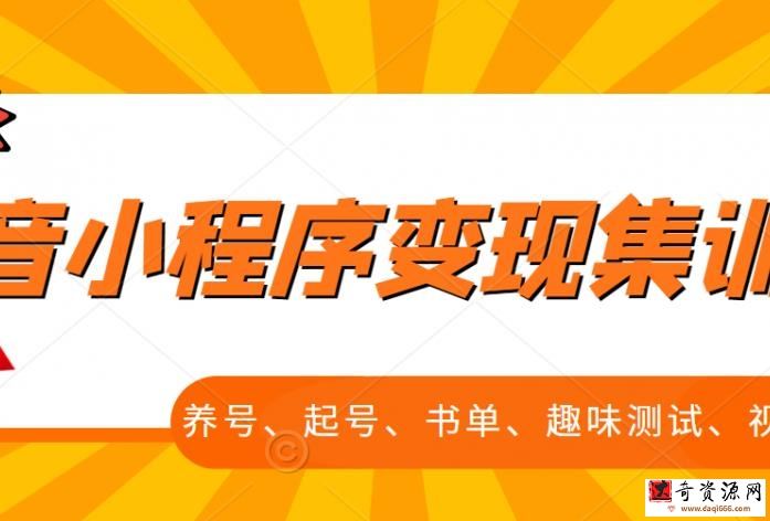 新手村抖音小程序变现集训课，养号、起号、书单、趣味测试、视频剪辑，全套流程