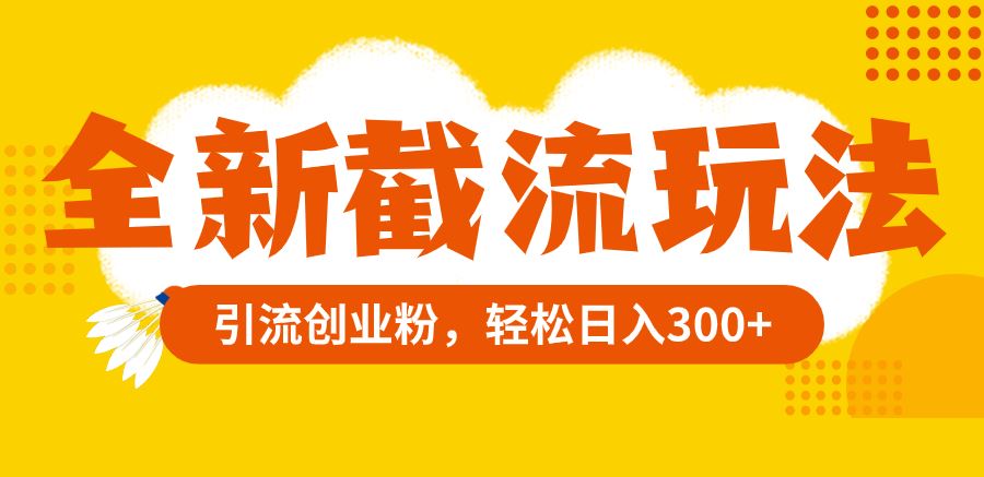 全新截流玩法,精准引流创业粉,轻松日入300+