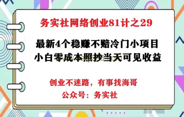 务实社网创81之29：4个稳赚的冷门搬砖项目，小白零成本照抄当天见收益日入100+